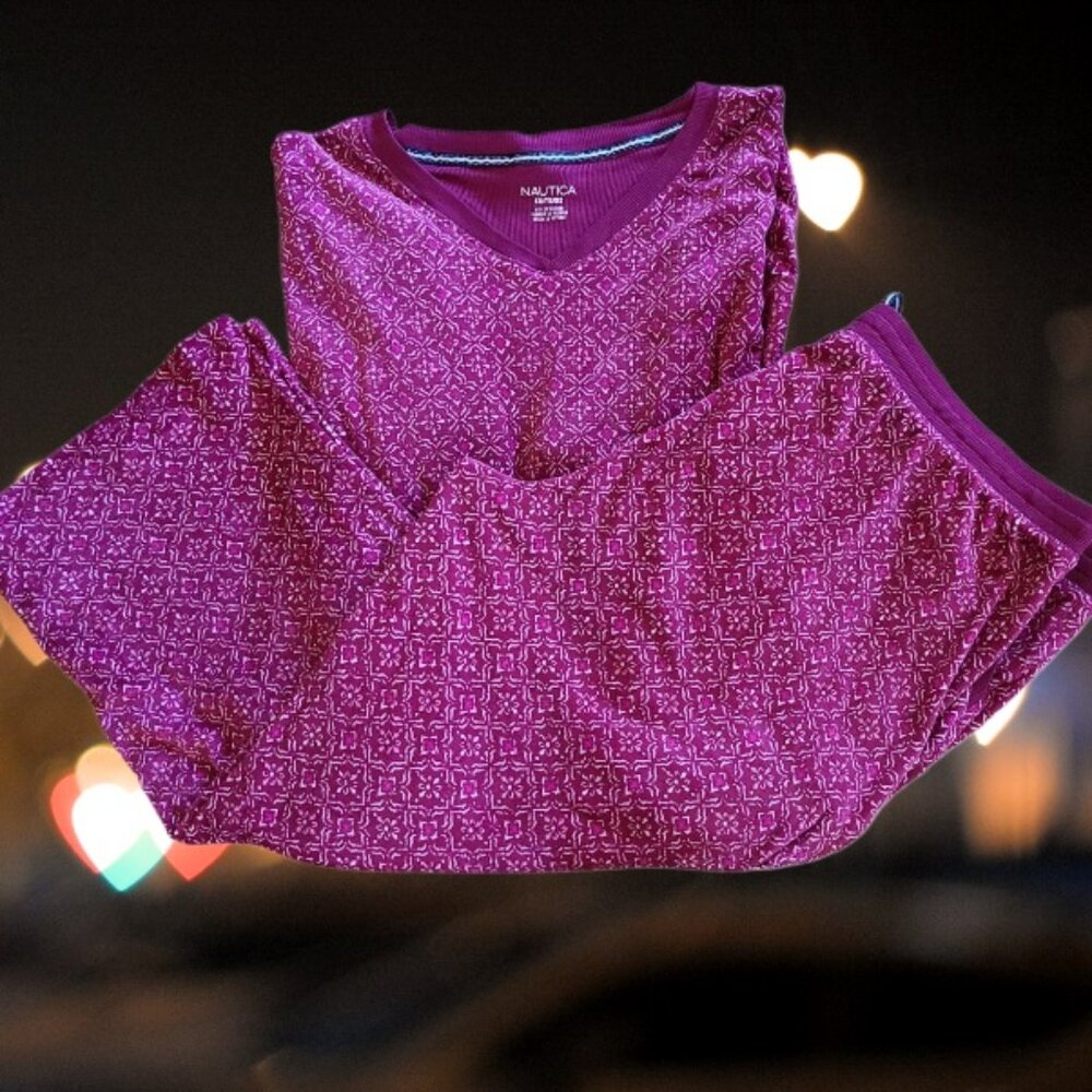 Nautica Womens Pajamas Set PJ 2-Piece Long Sleeves Soft Fleece Size XXL